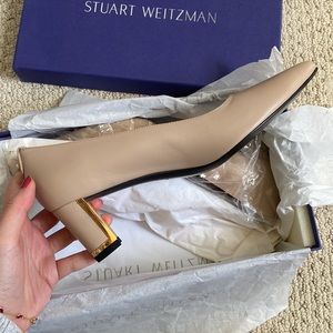 Stuart Weitzman Nude Block Heel Pumps With Gold Trim Detail